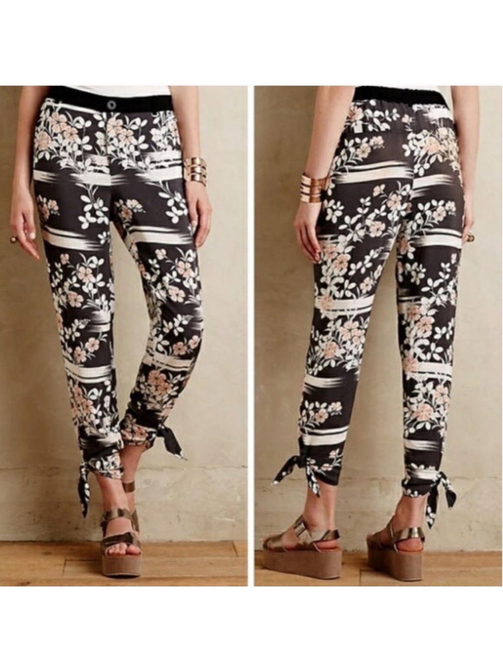 Anthropologie Elevenses Wildflower Joggers Floral Tapered Pants Size M‎